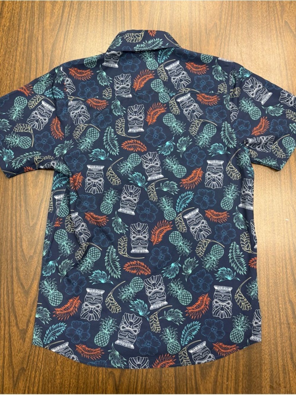 Dixxon “Tiki Time”  Navy Tropical Print Short Sleeve Button-Up Shirt Lightweight - Picture 7 of 7